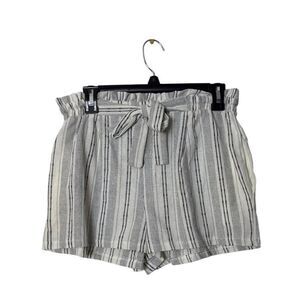 Striped High-Waist Shorts With Belt & Buttons - Sienna Sky - M - Cotton/Polyeste